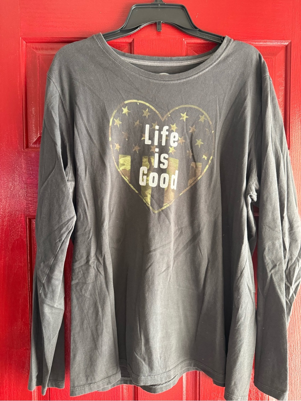 Life Is Good Black Long Sleeve Tee with Heart Graphic